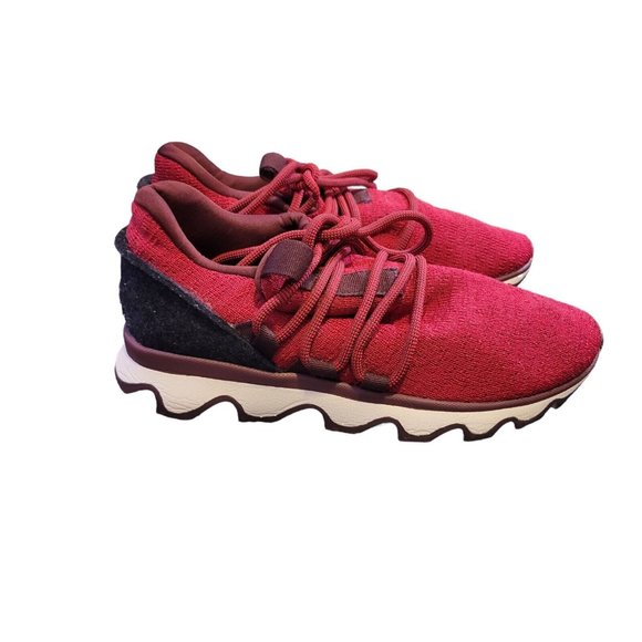 Sorel Shoes - Sorel Kinetic Sneaker Shoes Lace Up Low Top Red Knit Comfort Slip On Sneakers 7
